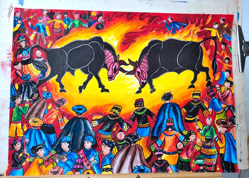 展品《火一样的民族》获我校县中小学艺术节一等奖.
